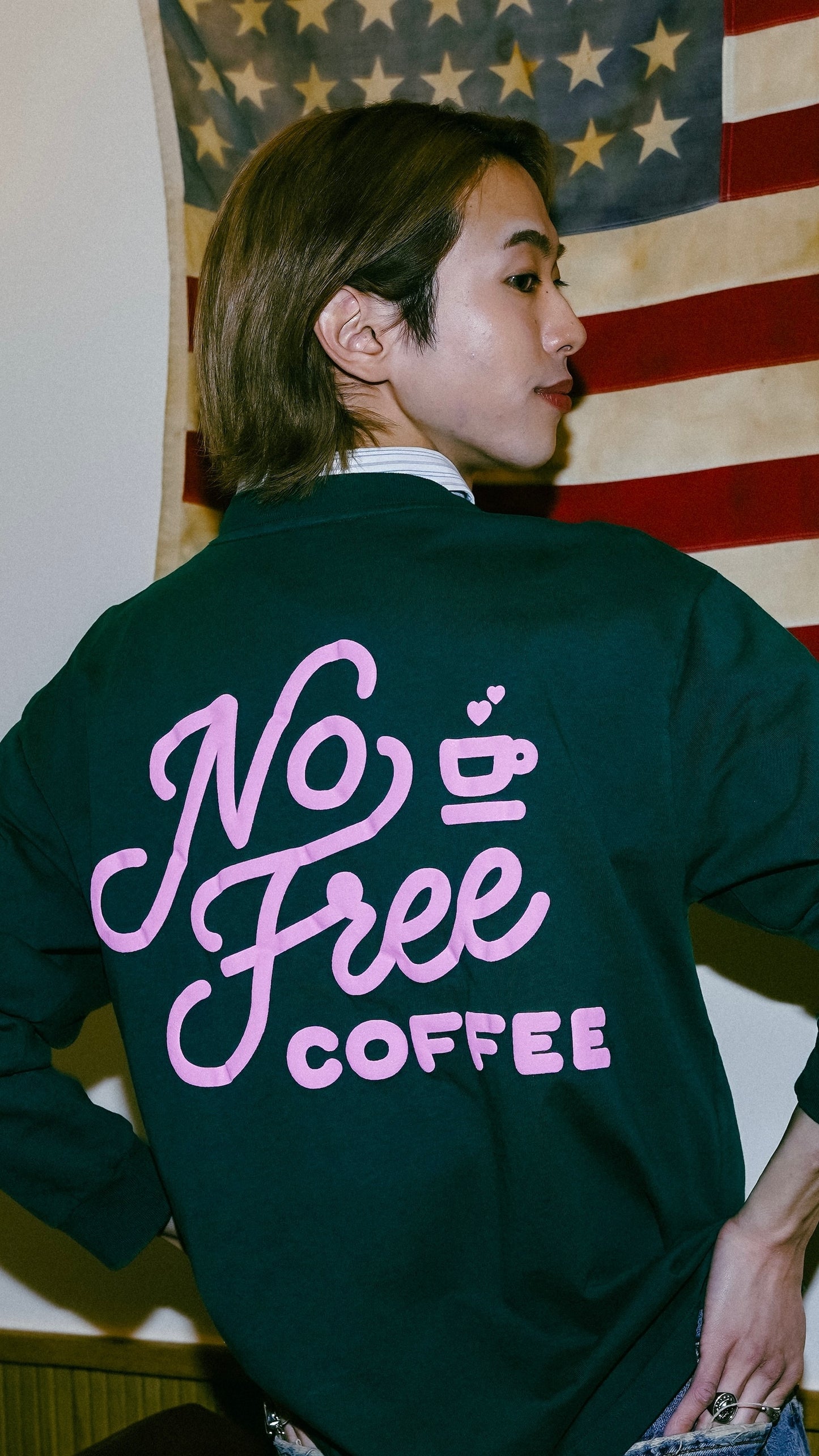 No Free Coffee Logo Long-Sleeve T-Shirt (Ivy)